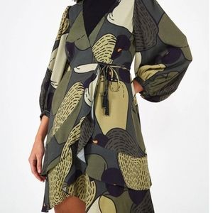 FARM Rio military cashew wrap dress, NWT